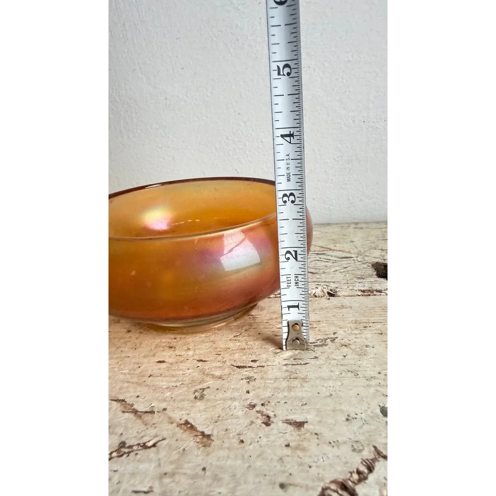 Vintage Marigold Carnival Glass Iridescent Small Round Bowl 5